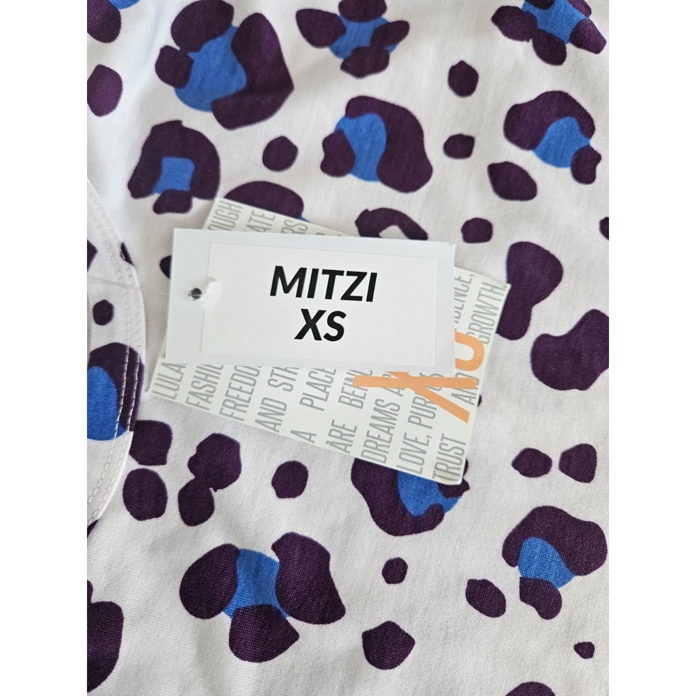LuLaRoe Mitzi XS‎ Leopard Print Dress Belted Short Sleeve NWT White Blue - Picture 7 of 7